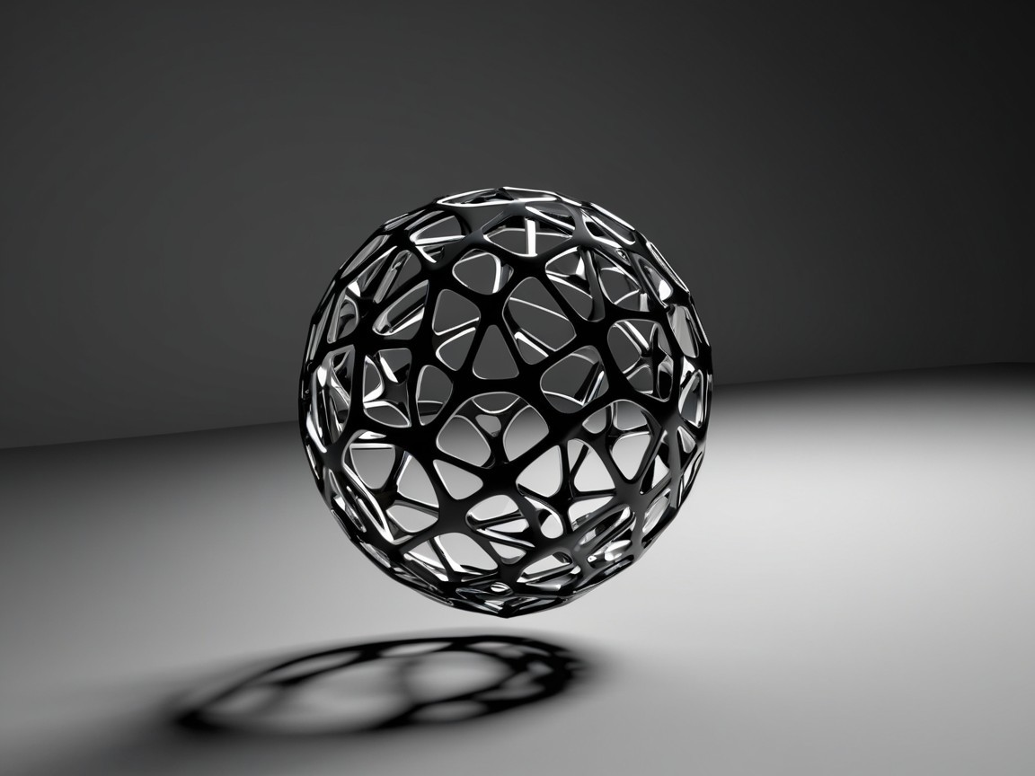 Glossy Black Spherical Object with Lattice Design