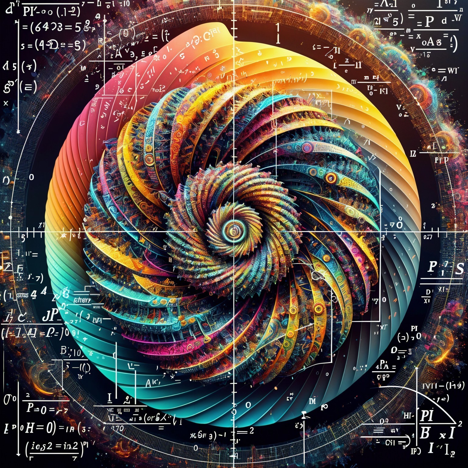 Vibrant Spiral Pattern with Mathematical Equations