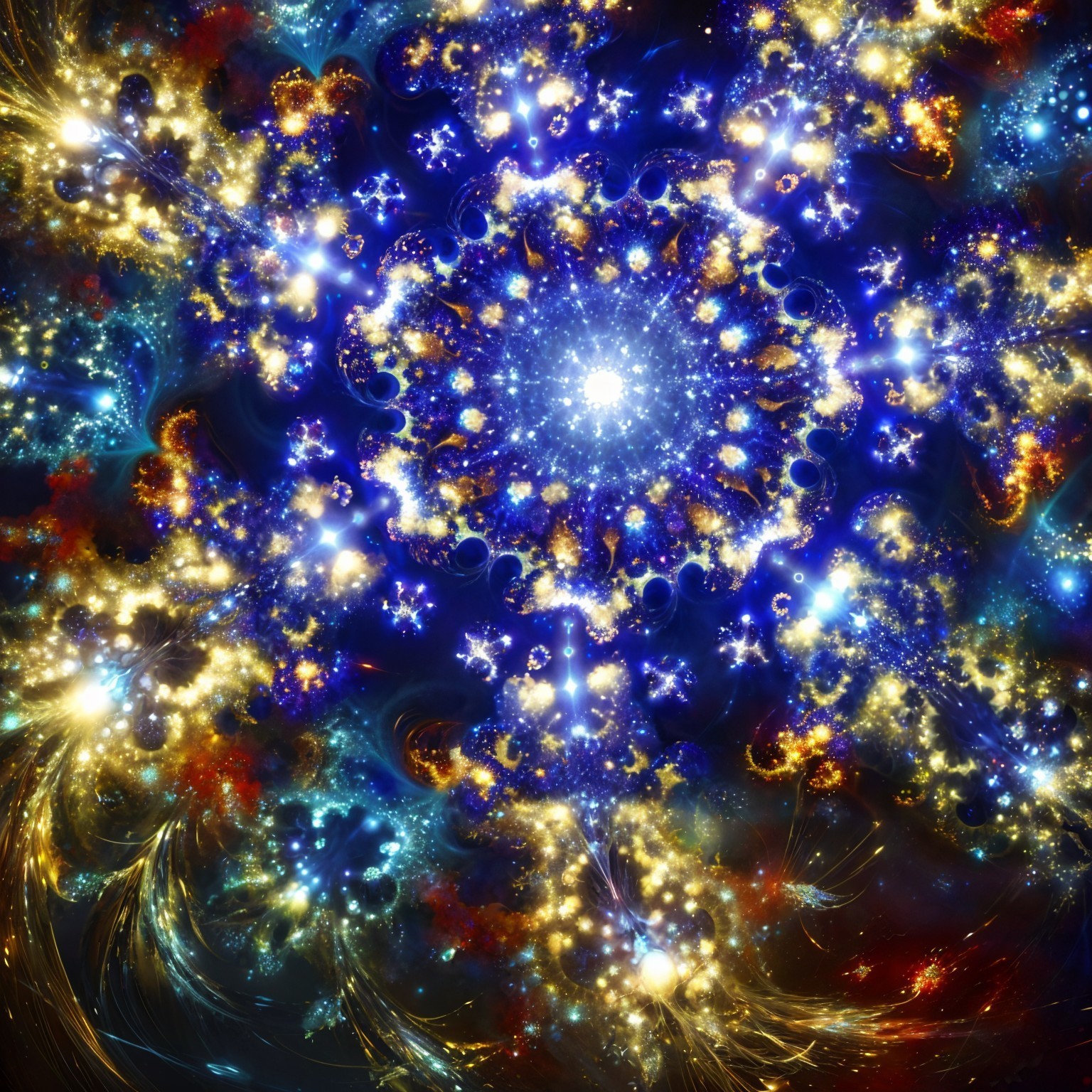Vibrant Cosmic Scene with Spirals and Luminescent Orbs