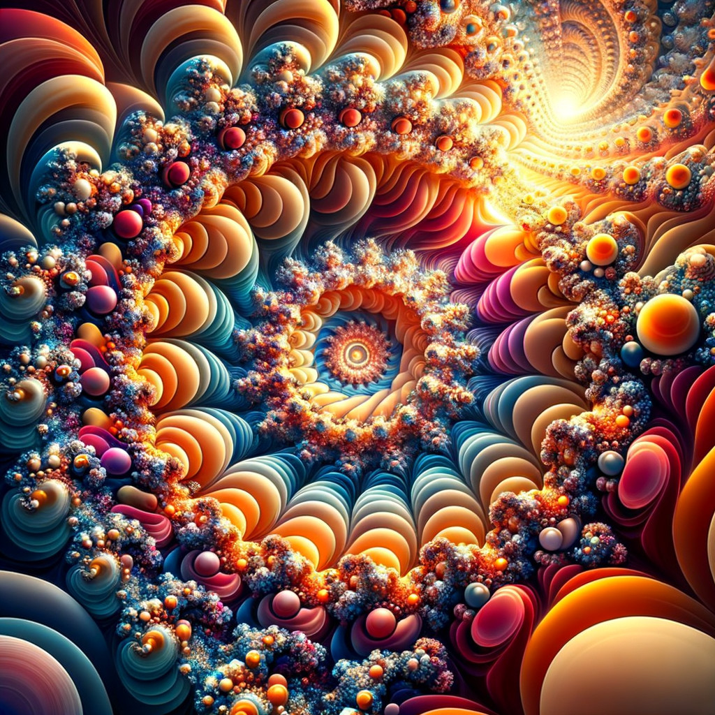 Vibrant Fractal Pattern with Spirals and Spherical Shapes
