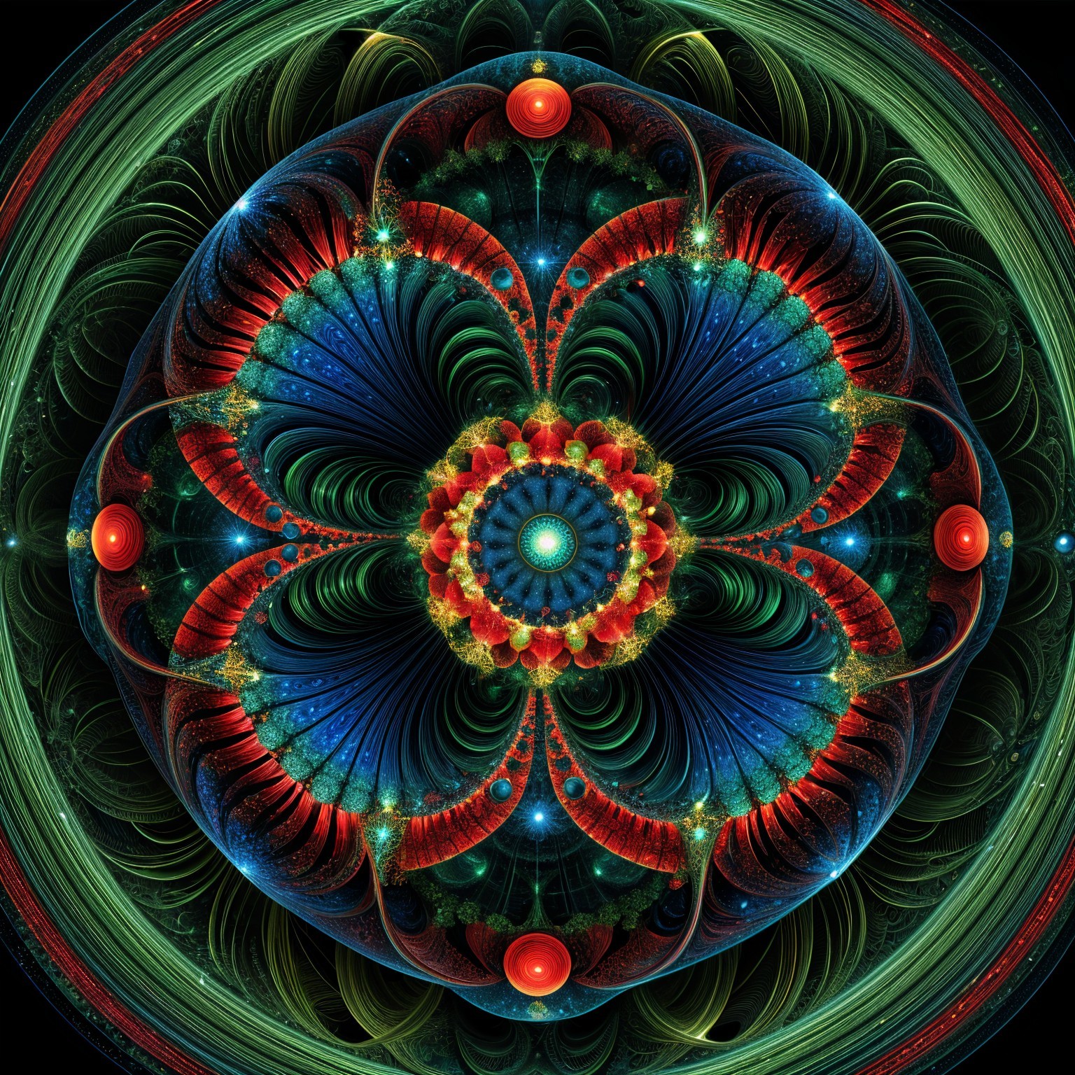 Vibrant Fractal Design with Floral Motif and Patterns