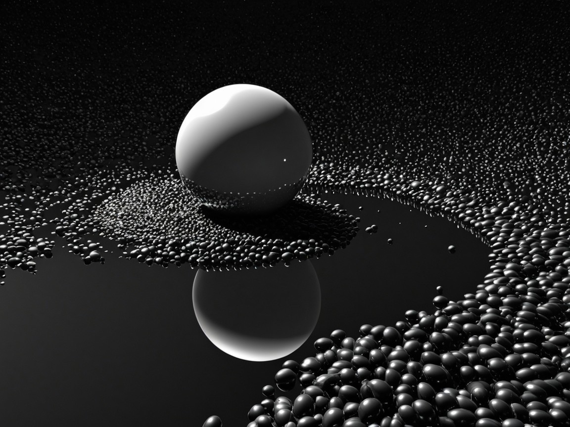 Glossy White Sphere on Textured Black Sphere Surface