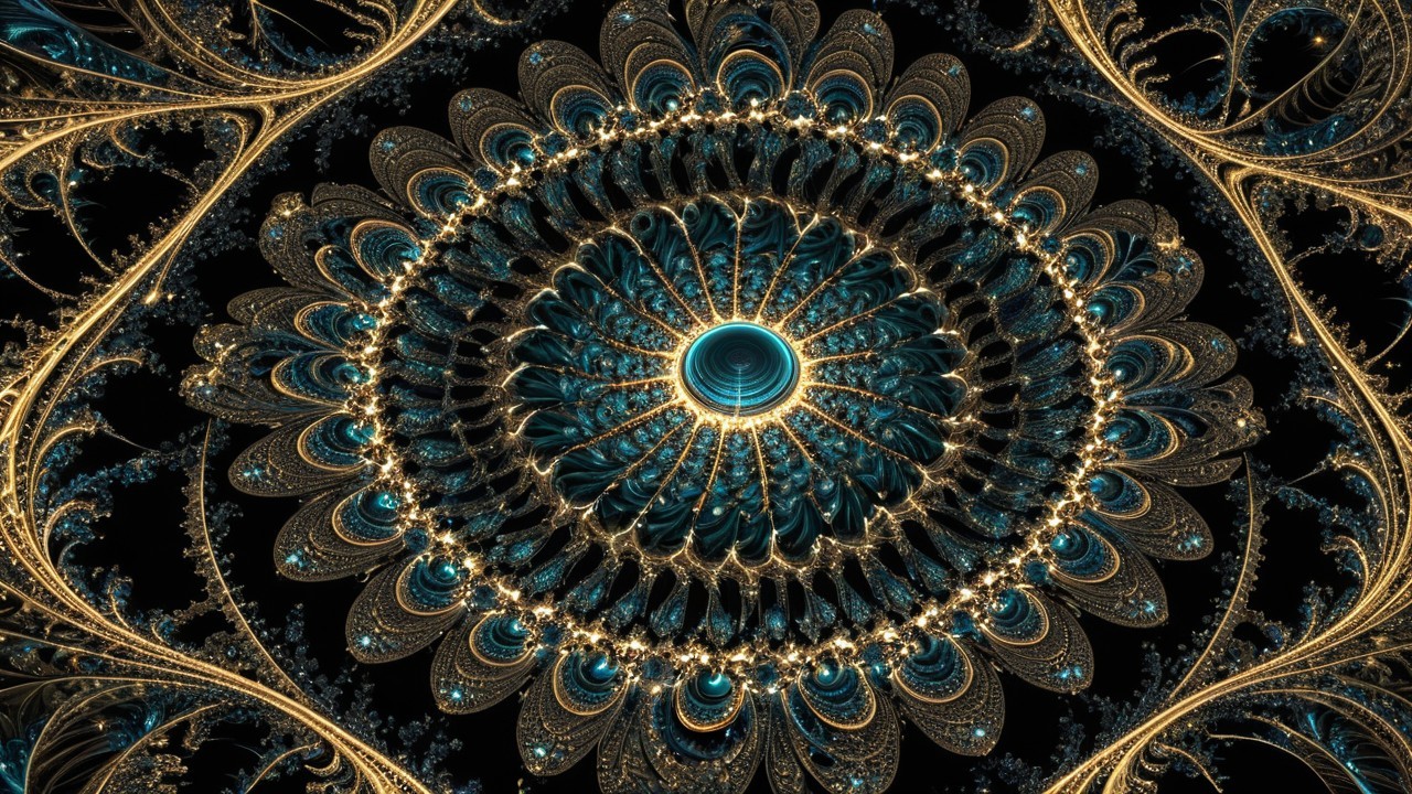 Fractal Design with Teal and Gold Patterns