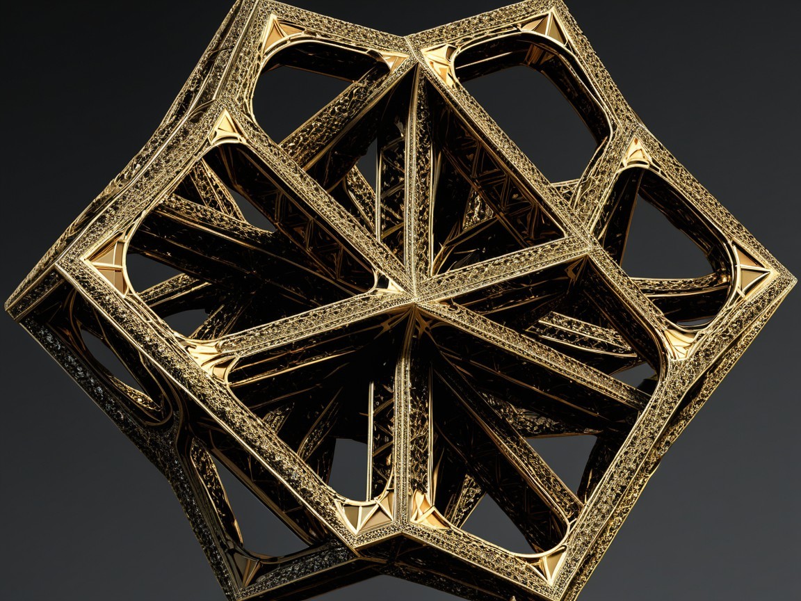 Intricate Geometric Star Structure with Golden Patterns
