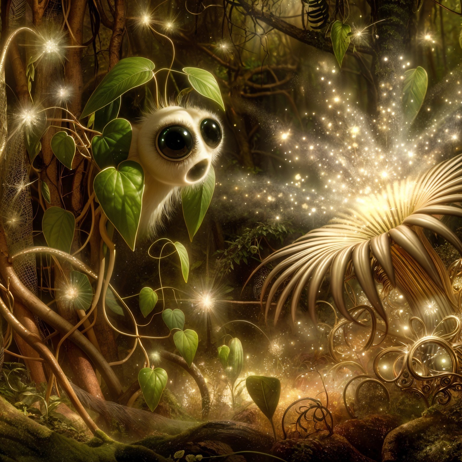 Mystical Forest with Enchanting Creature and Plants