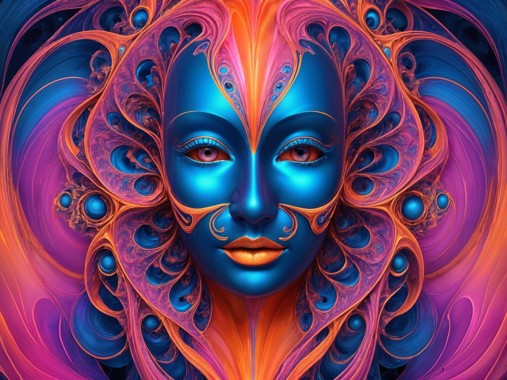 Surreal Face with Intricate Swirling Patterns in Color