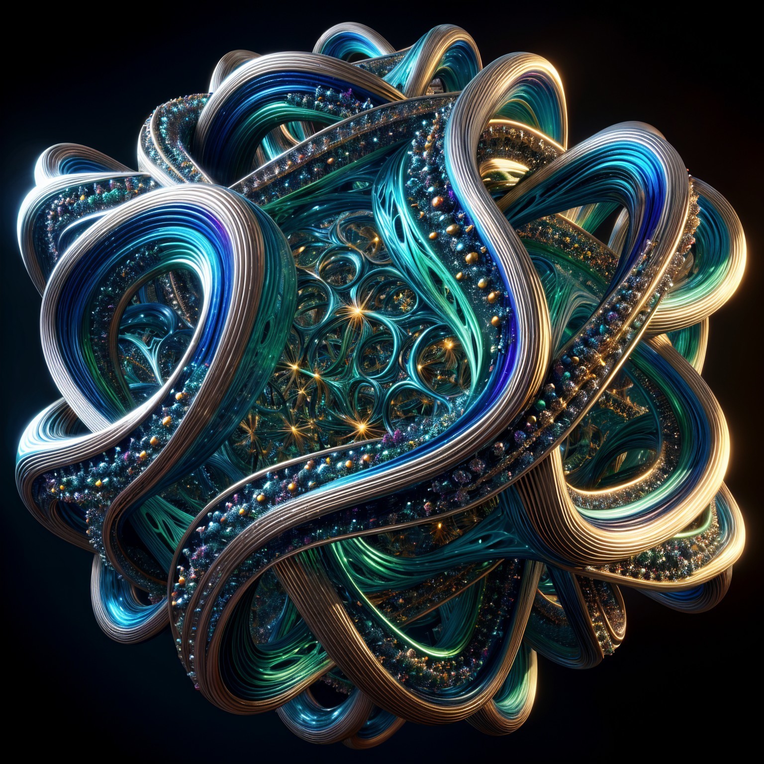 3D Abstract Sculpture of Intertwined Metallic Ribbons