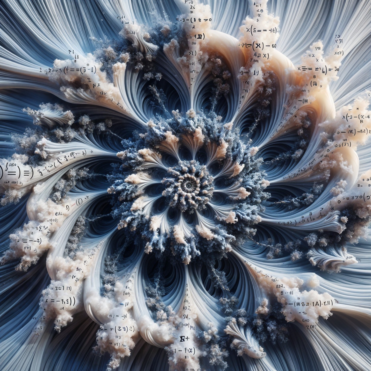 Fractal Pattern in Blue and Cream with Mathematical Elements