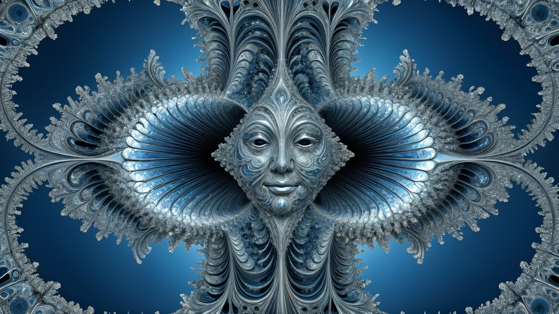 Fractal Design with Symmetrical Patterns and Blue Tones