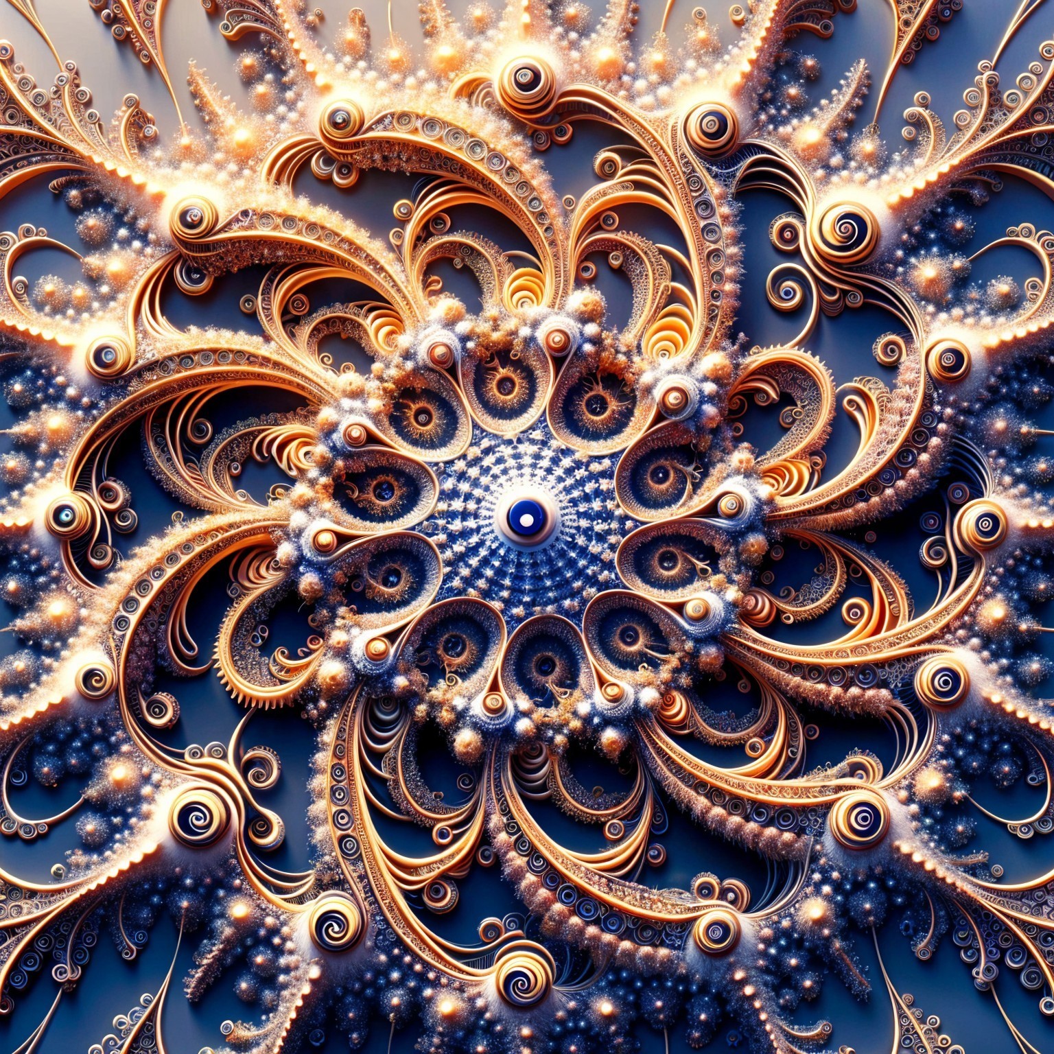Intricate Fractal Design with Gold and Cream Patterns