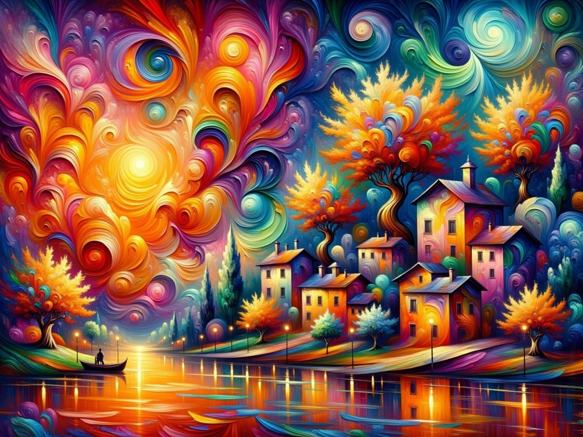 Vibrant Abstract Landscape with Whimsical Houses
