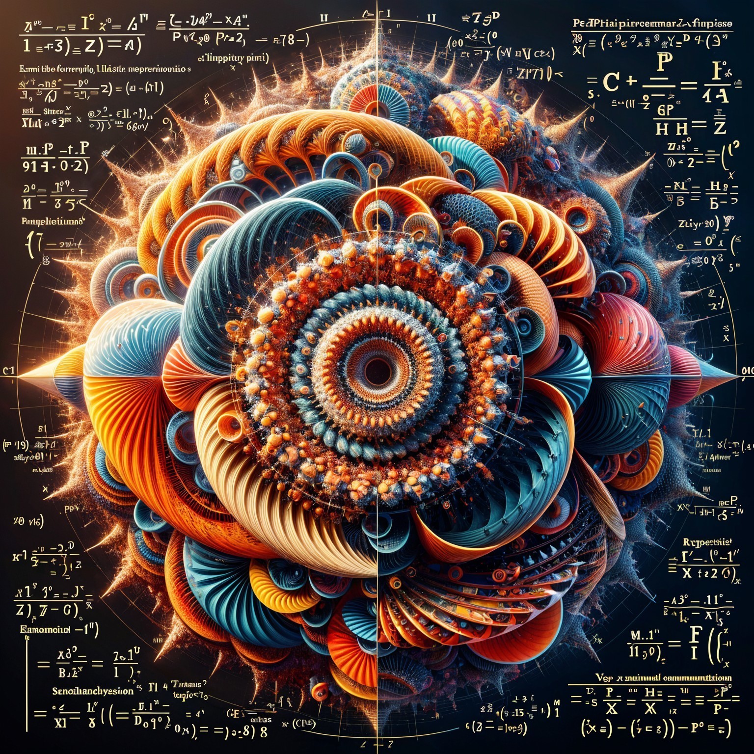 Fractal Design with Spirals and Mathematical Symbols