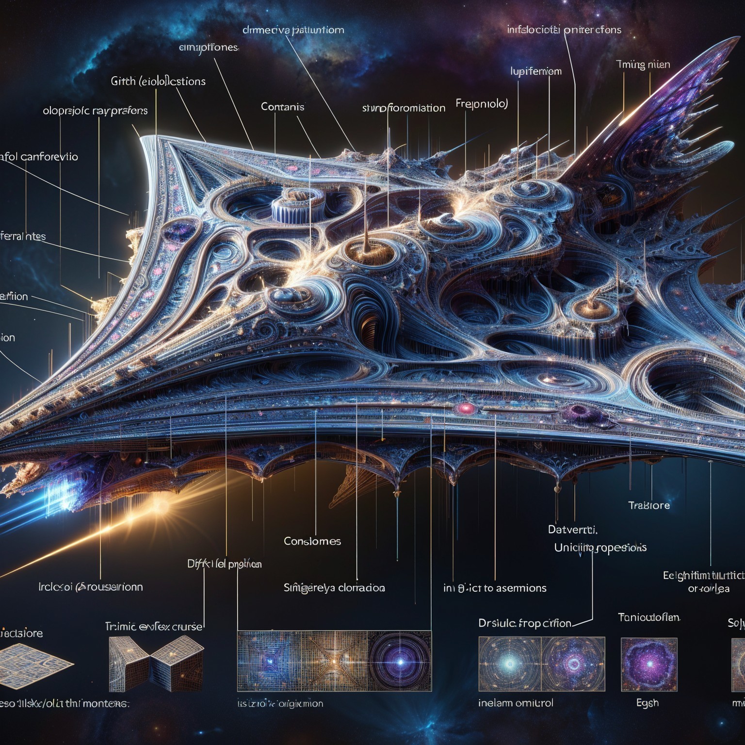 Intricate Spaceship Design Against Cosmic Backdrop