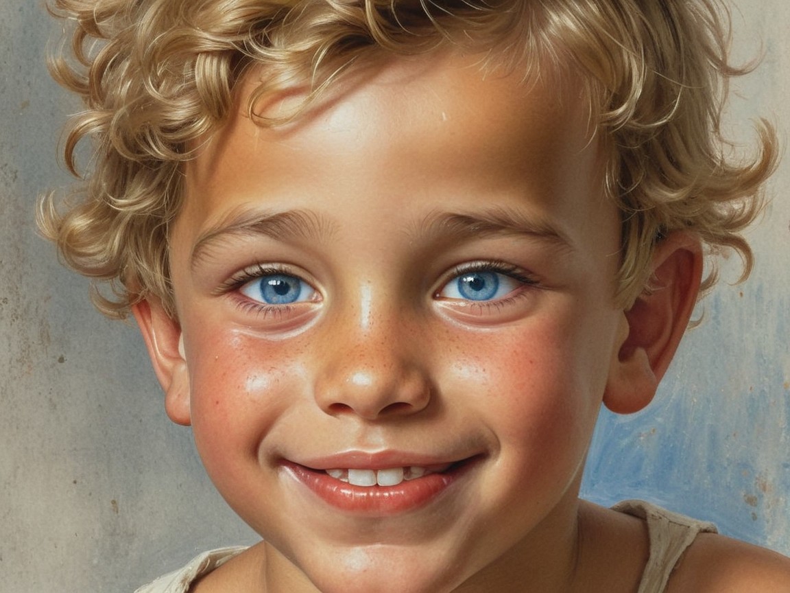 Portrait of a Young Boy with Curly Blonde Hair