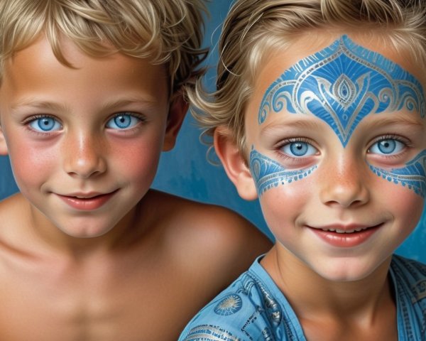 Young Boys with Blue Eyes and Face Paint Portrait