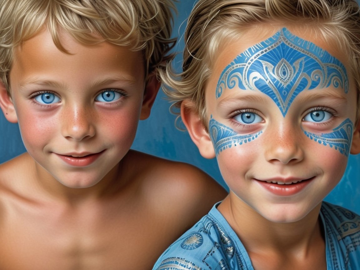 Young Boys with Blue Eyes and Face Paint Portrait
