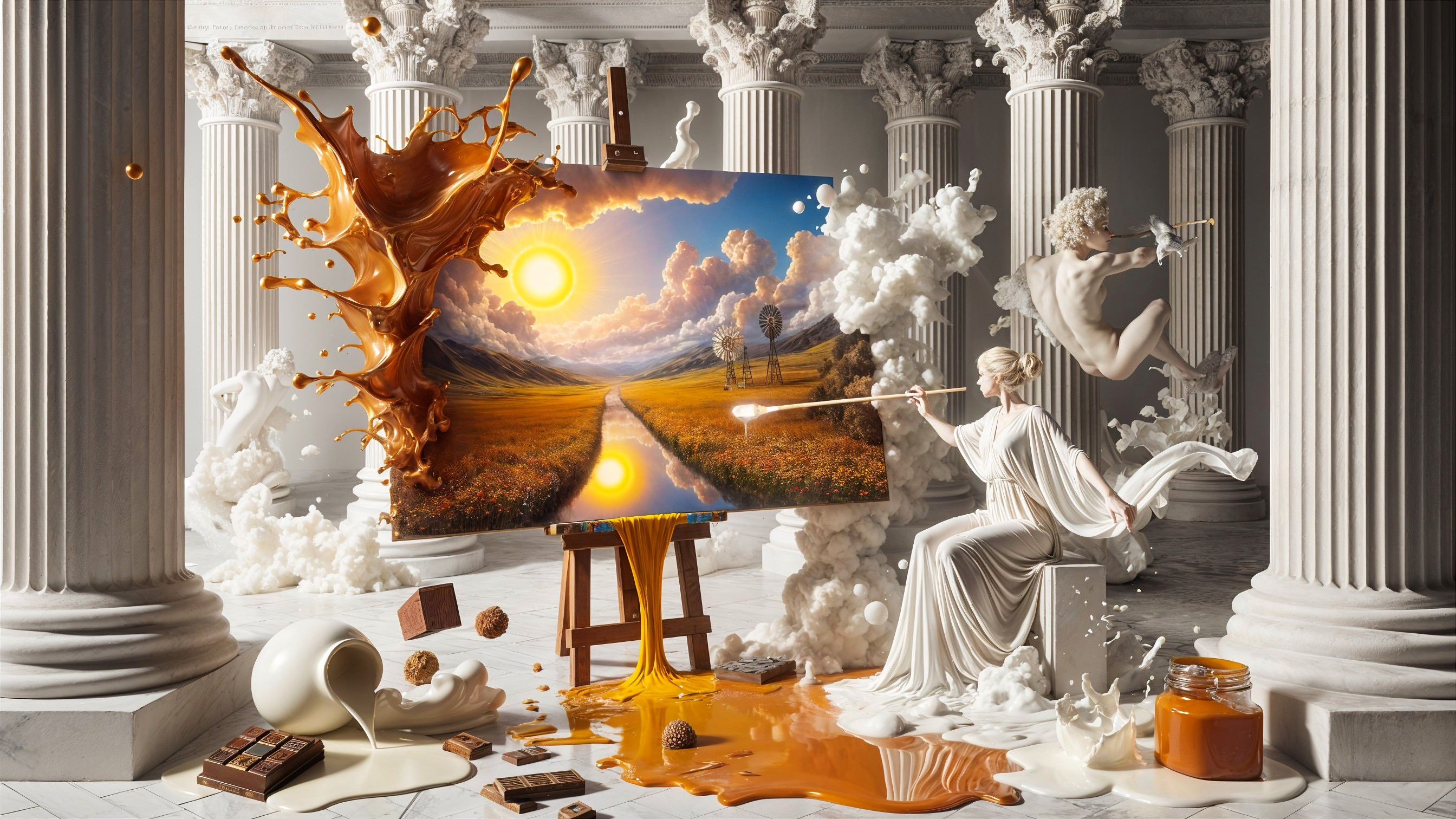 Surreal Landscape Painting with Chocolate Elements