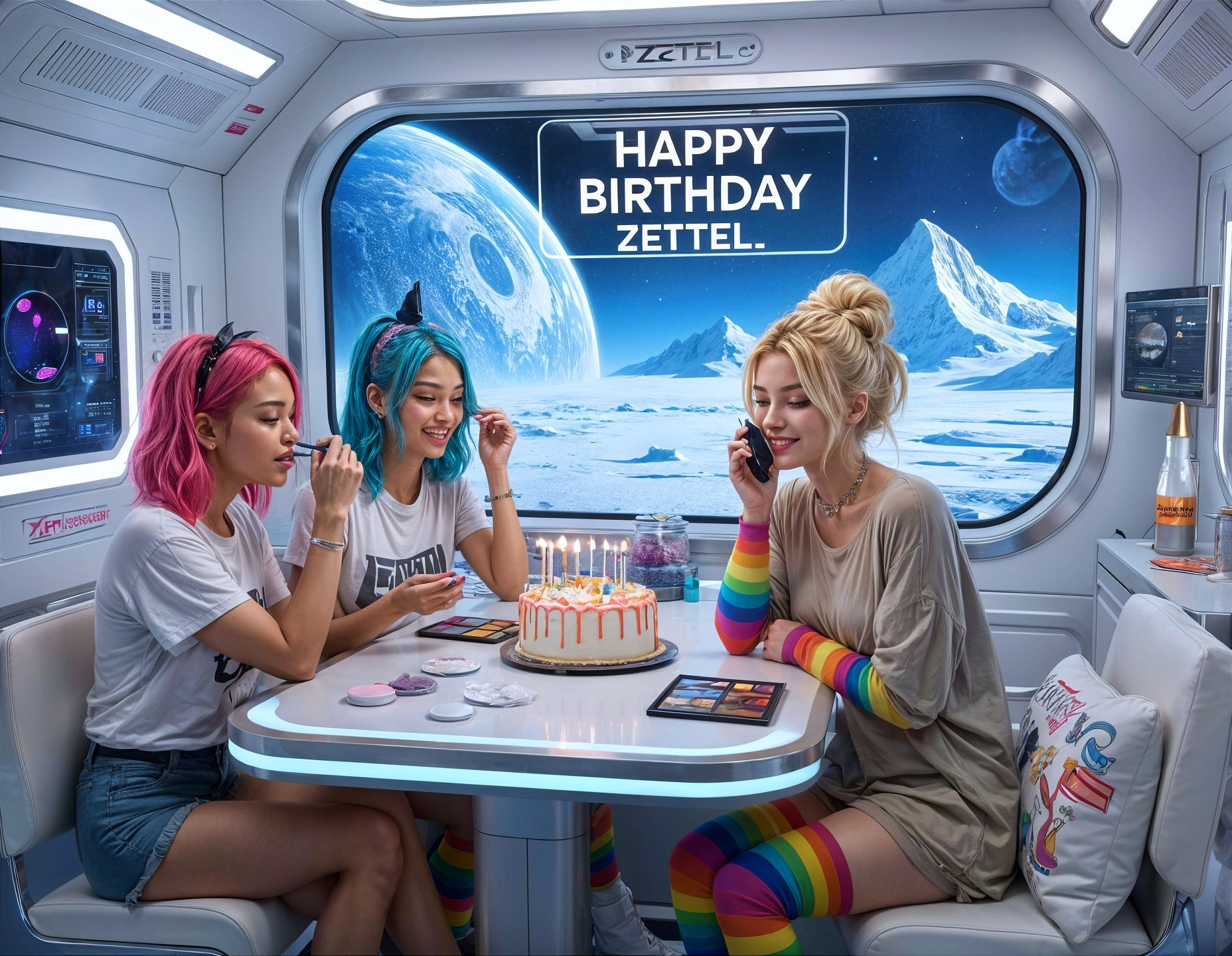 Birthday Celebration in a Futuristic Spaceship Setting