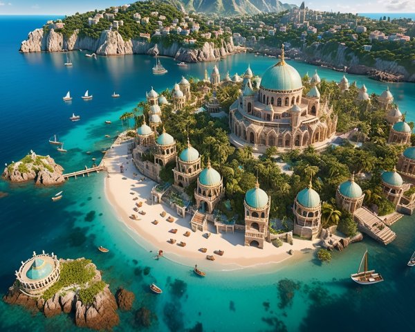 Aerial View of a Tropical Island Paradise with Architecture