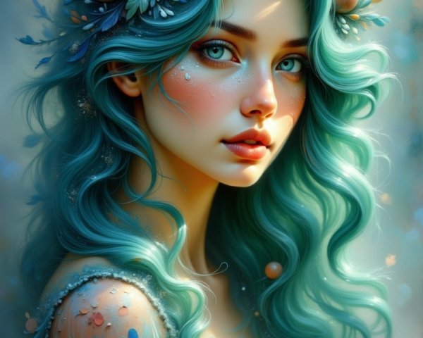 Ethereal Portrait of a Young Woman with Teal Hair