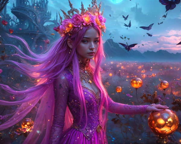 Mystical Scene of Young Woman in Vibrant Landscape