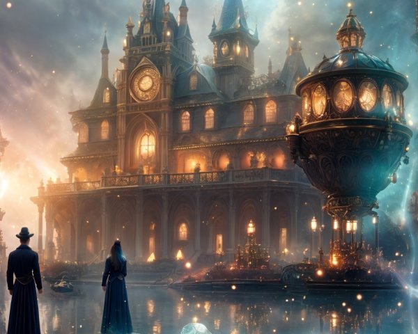 Ornate mansion with steampunk design by still waters