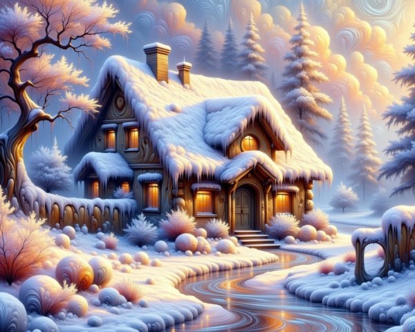 Charming Cottage in Serene Winter Landscape