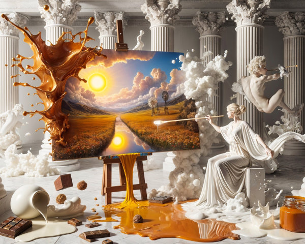 Surreal Landscape Painting with Chocolate Elements