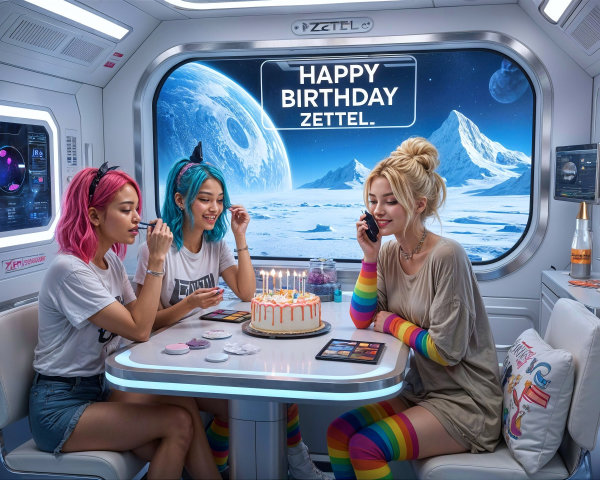 Birthday Celebration in a Futuristic Spaceship Setting
