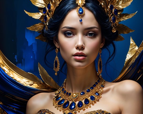 Portrait of a Young Woman in Regal Jewelry and Gown