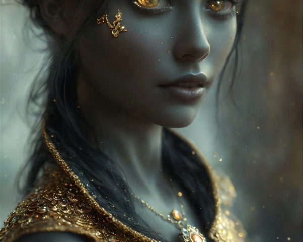 Portrait of a woman with dark skin and golden eyes
