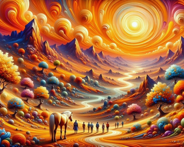Surreal Landscape with Colorful Mountains and River