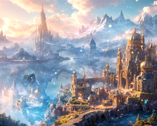 Majestic Castle in a Fantasy Landscape at Sunset