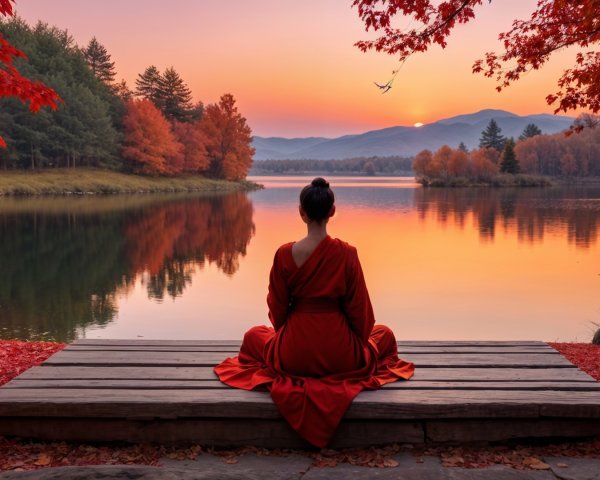 Sunset Serenity at a Tranquil Lake with Autumn Colors