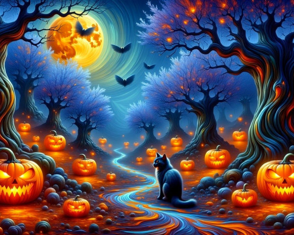Enchanting Halloween Forest with Glowing Foliage