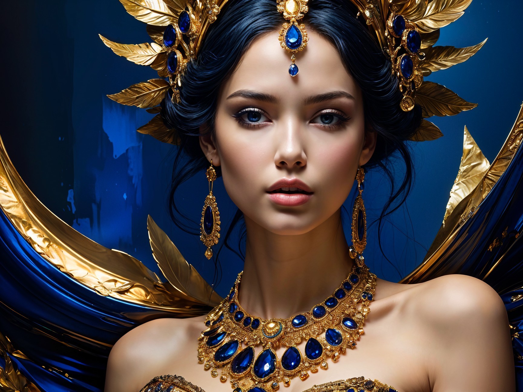 Portrait of a Young Woman in Regal Jewelry and Gown