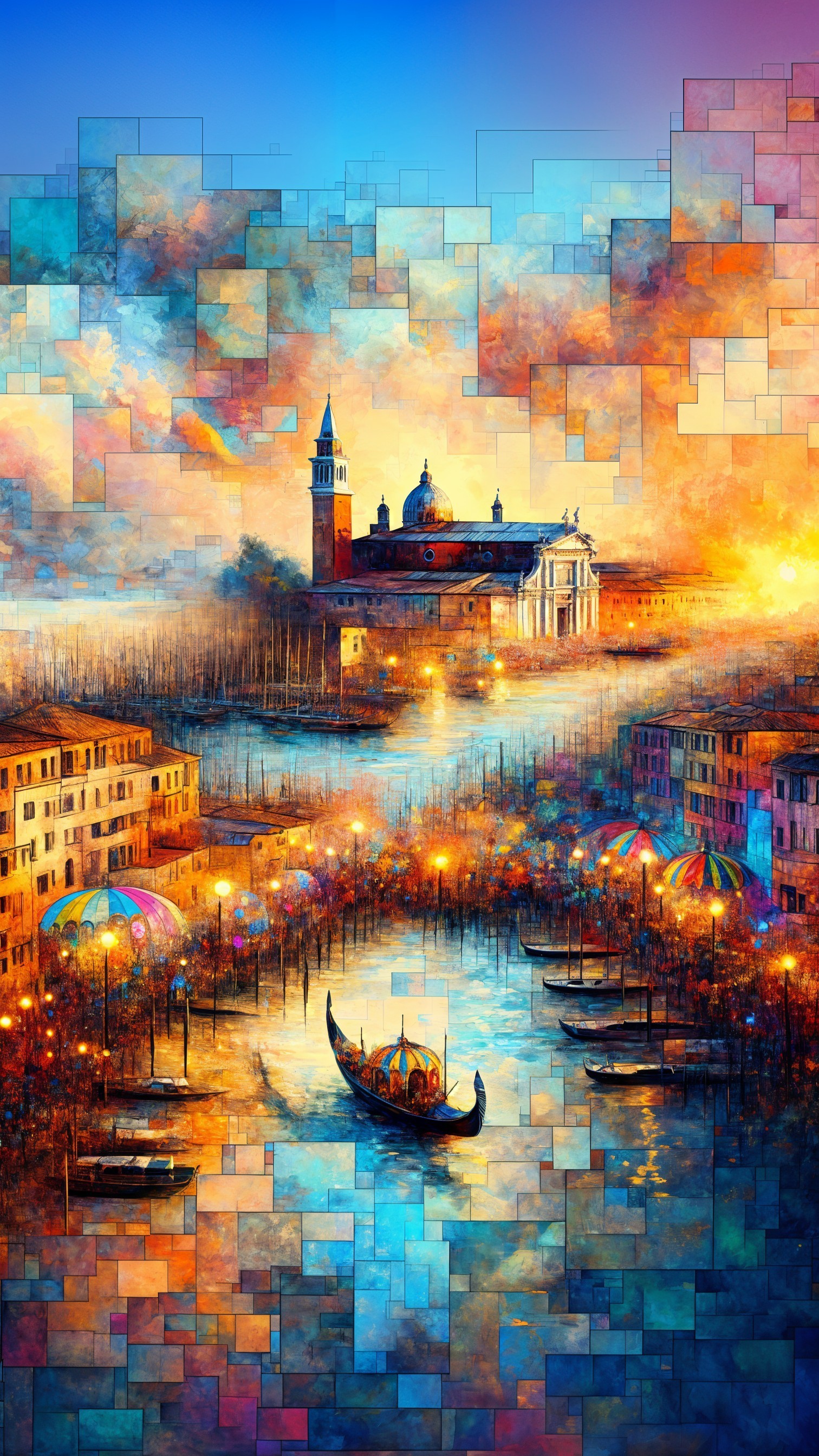 Abstract Venetian Sunset with Colorful Buildings