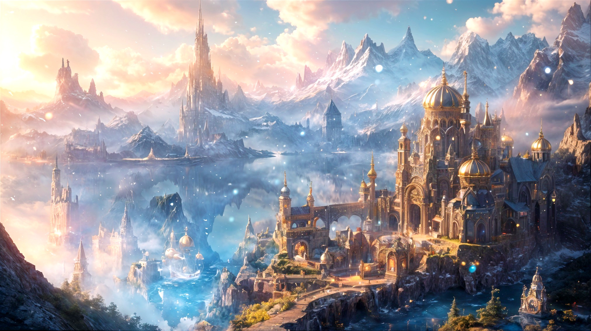 Majestic Castle in a Fantasy Landscape at Sunset
