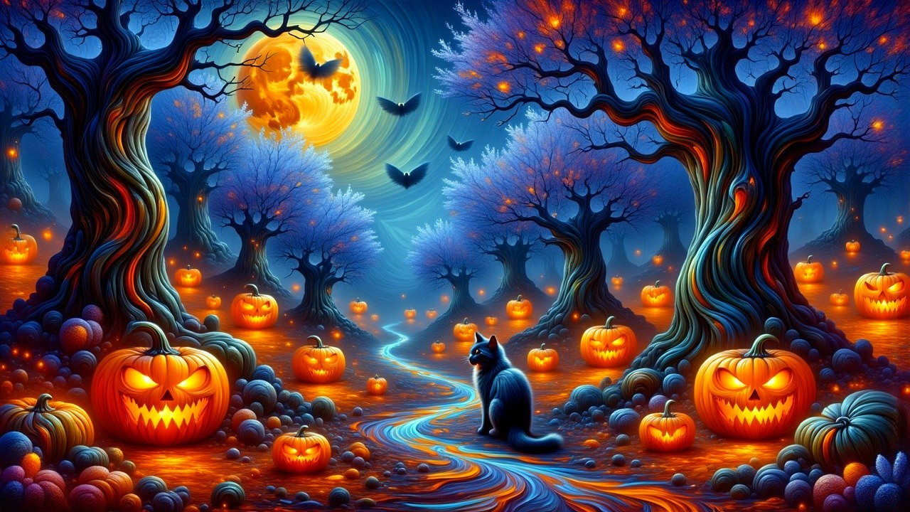 Enchanting Halloween Forest with Glowing Foliage