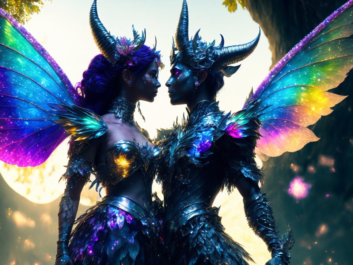 Ethereal Beings with Iridescent Wings in Fantasy Setting