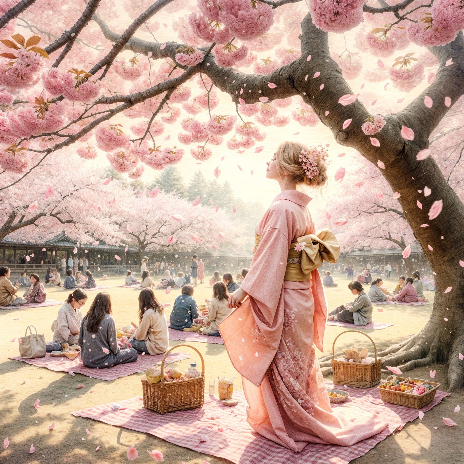 Cherry Blossoms and Springtime Celebrations in a Park