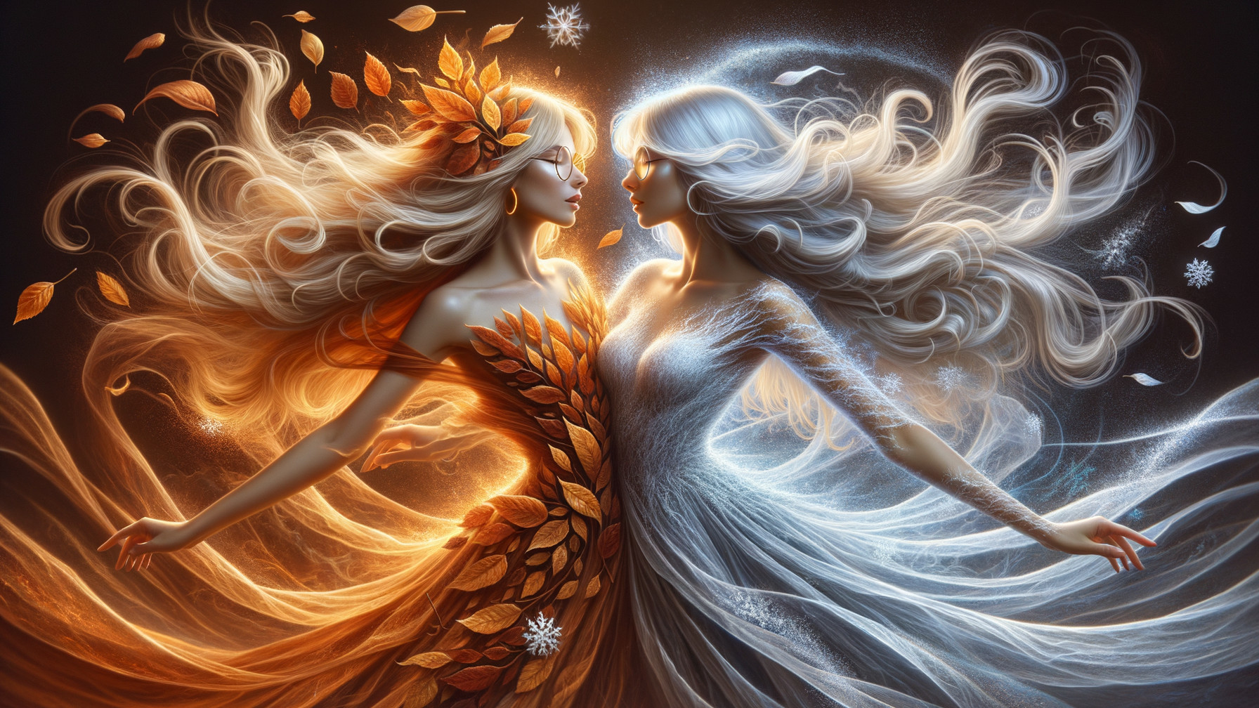 Long-haired women embody nature's duality in dance