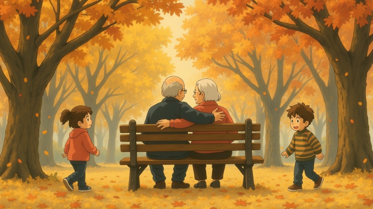 Elderly Couple Enjoys Autumn Day in Vibrant Park