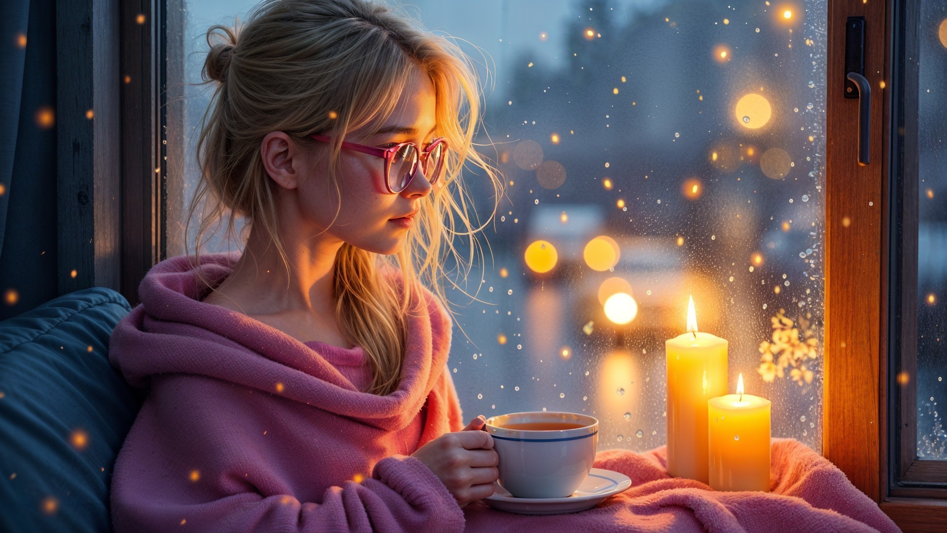 Cozy Winter Scene of a Girl by a Window