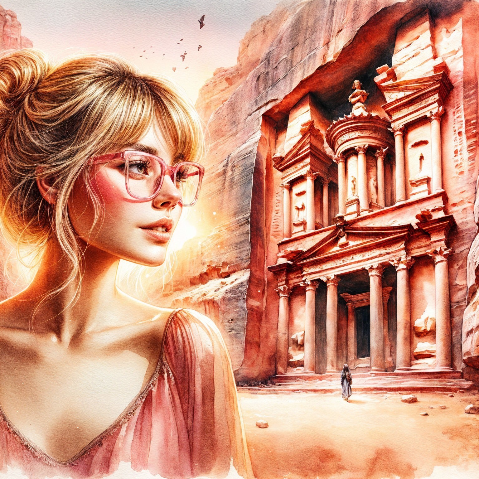 Young Woman Observing Petra at Sunset