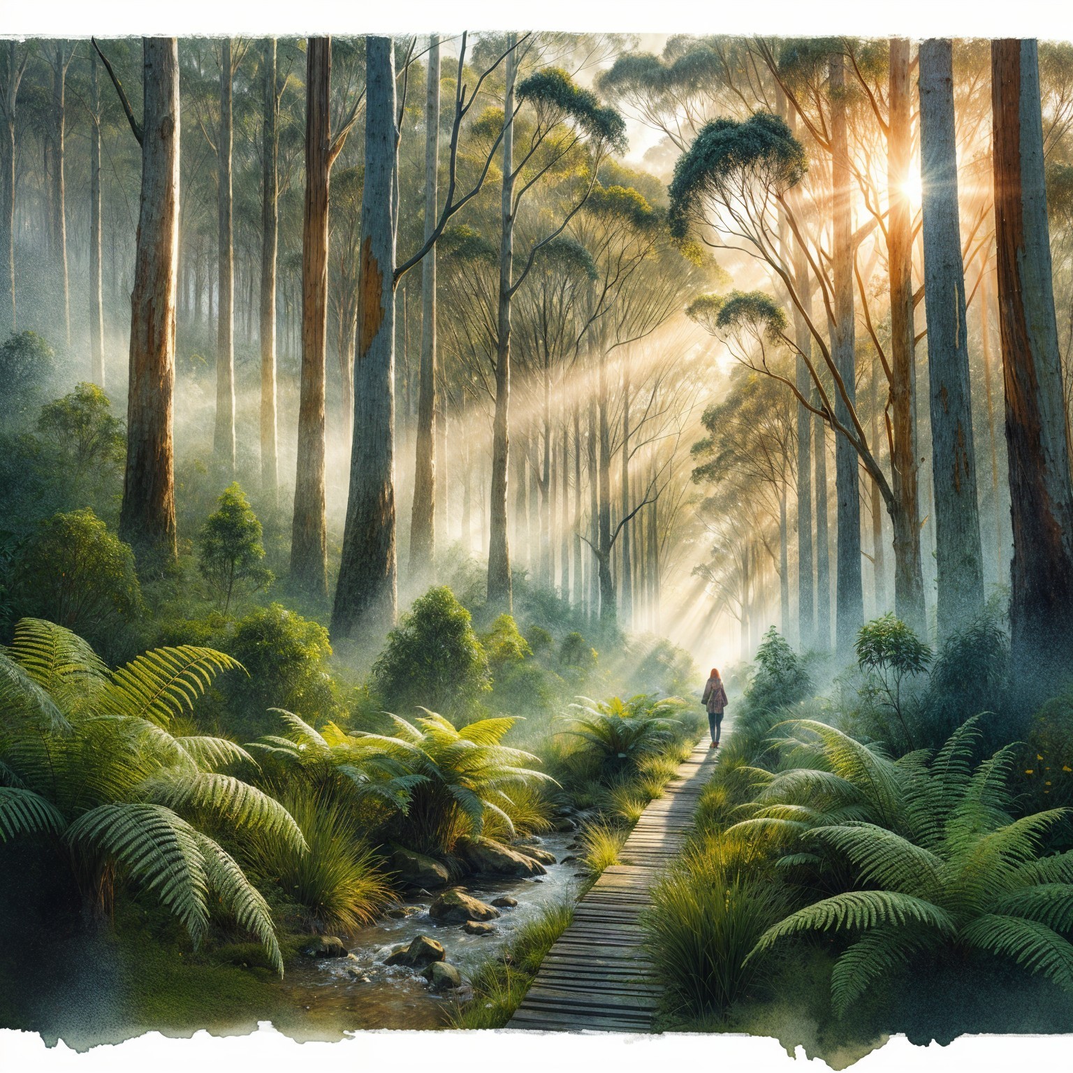 Serene Forest Scene with Towering Trees and Pathway