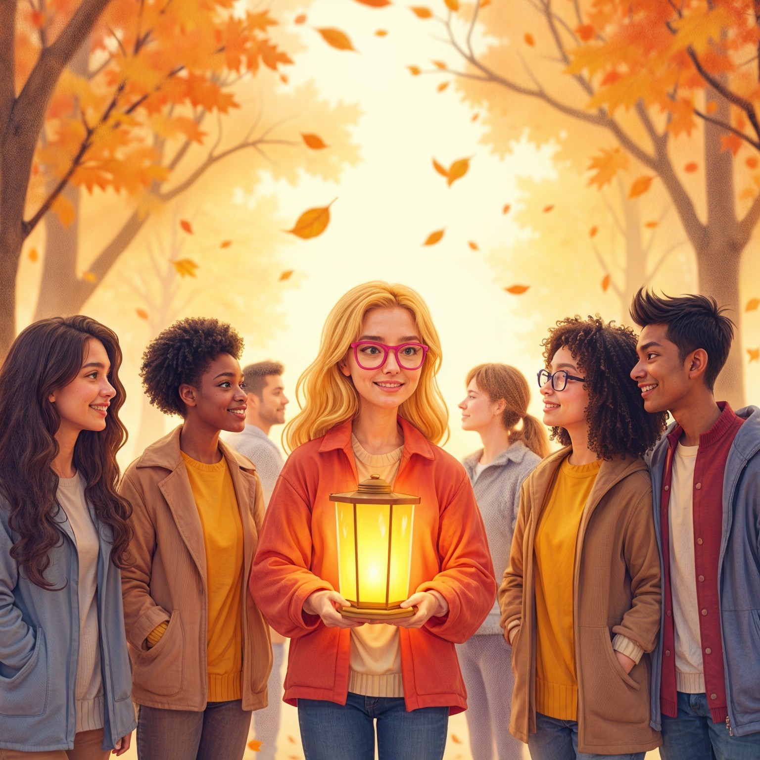 Autumn Gathering with Friends in a Colorful Setting