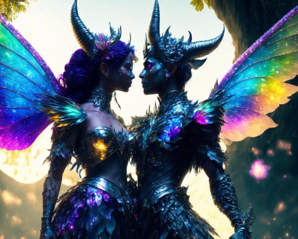 Ethereal Beings with Iridescent Wings in Fantasy Setting