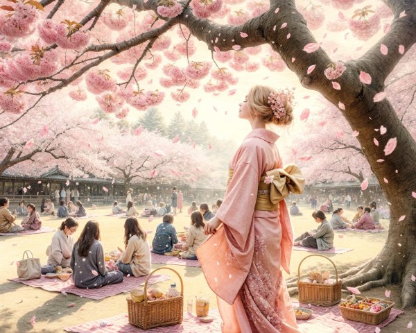 Cherry Blossoms and Springtime Celebrations in a Park