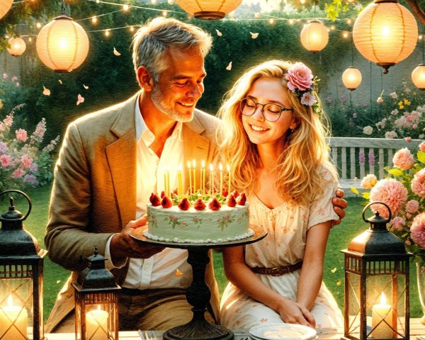 Romantic Outdoor Celebration with Lanterns and Flowers